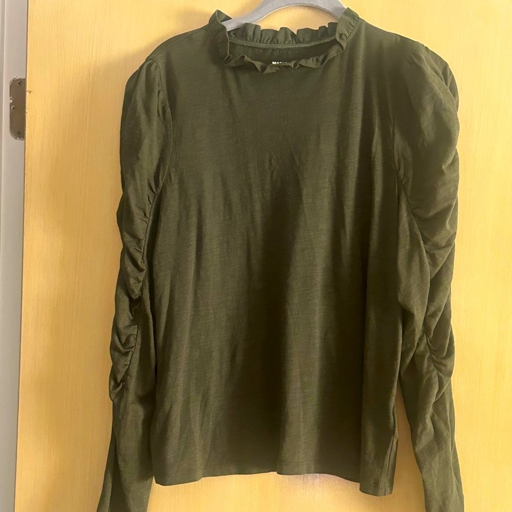 Maeve by Anthropologie Olive Green Gathered Sleeve Blouse